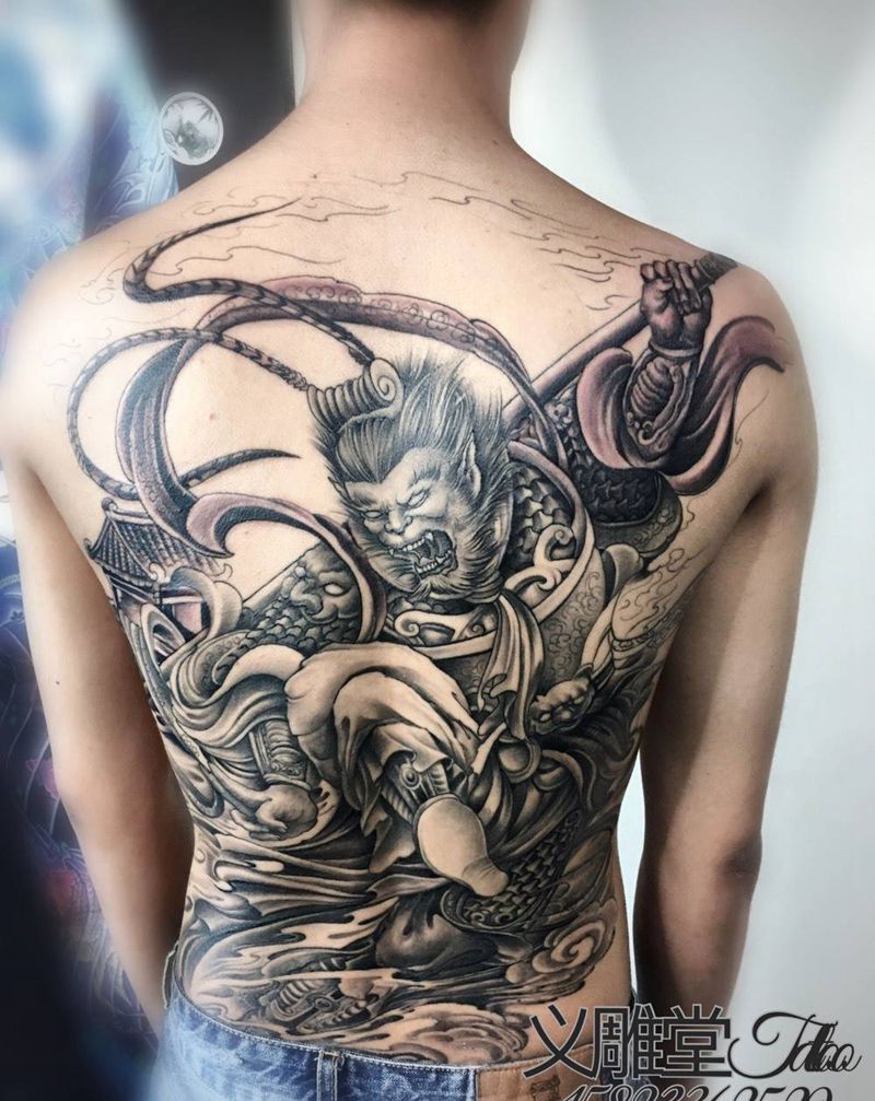 齐天大圣孙悟空纹身图片_背部人物重庆重庆刺青图案义雕堂培训纹身图案