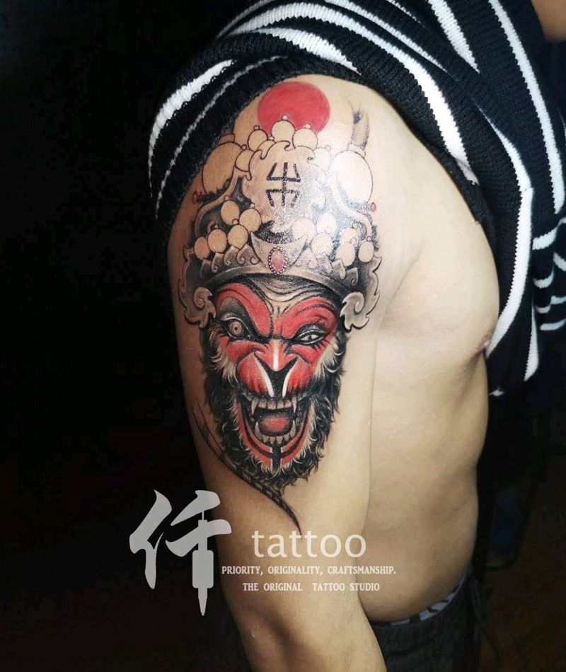 京剧《齐天大圣》纹身图片_手臂新传统欧美写实悟空齐天大圣京剧纹身图案