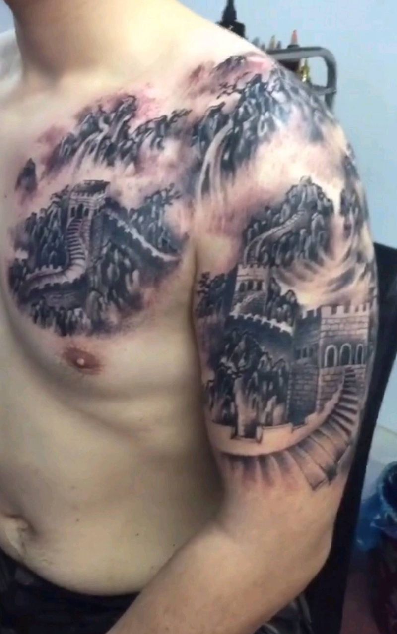 万里长城永不倒纹身图片