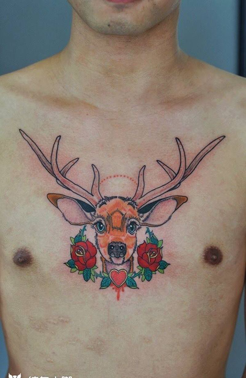 前胸鹿头纹身纹身图片_胸部重庆纹身图案