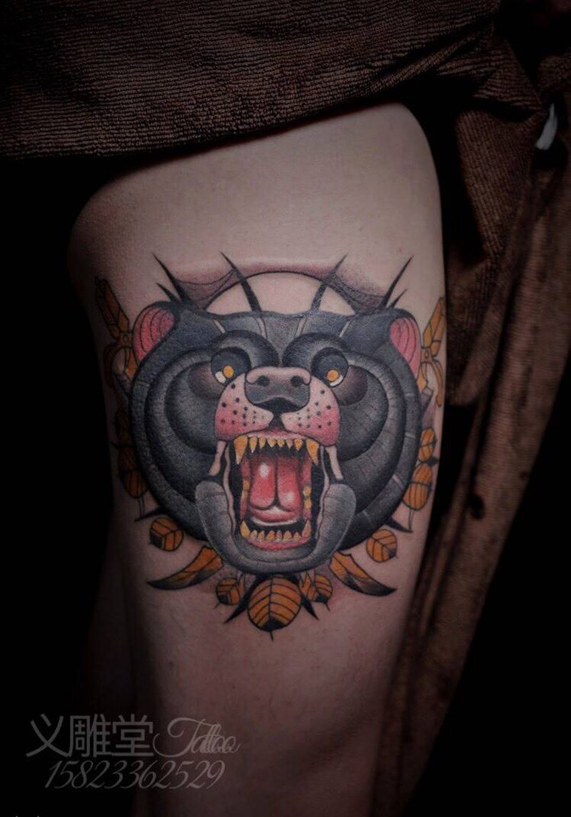 New school 熊纹身纹身图片_腿部New School重庆纹身图案