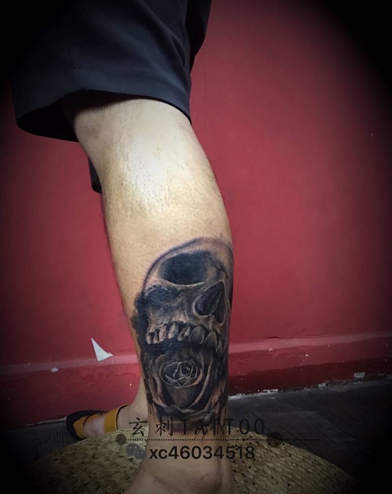 遮疤,骷髅玫瑰纹身图片