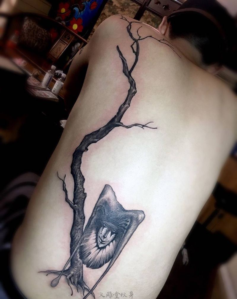 小丑与树纹身图片_习俗植物人物重庆刺青图案重庆纹身图案