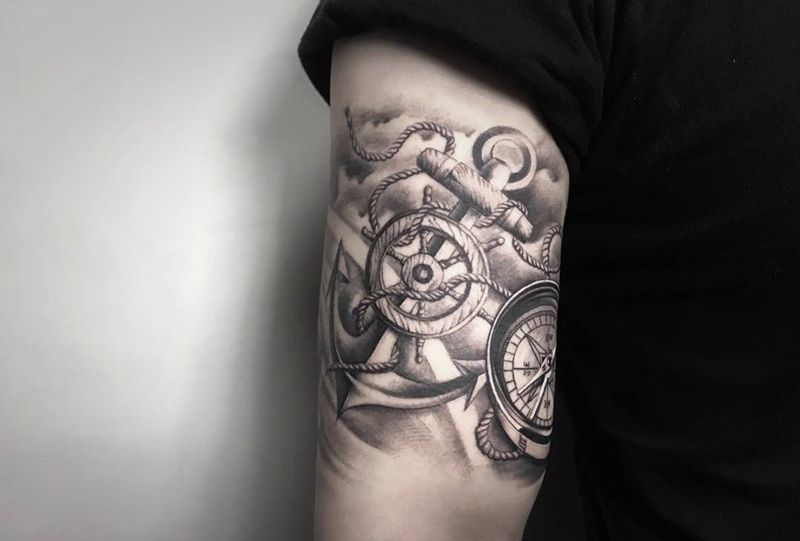 船锚【根作品】纹身图片_手臂欧美写实船锚纹身图案