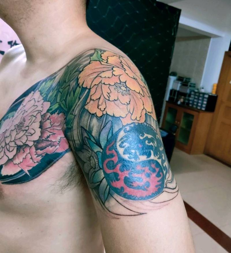 半甲纹身图片_手臂胸部新传统纹身图案