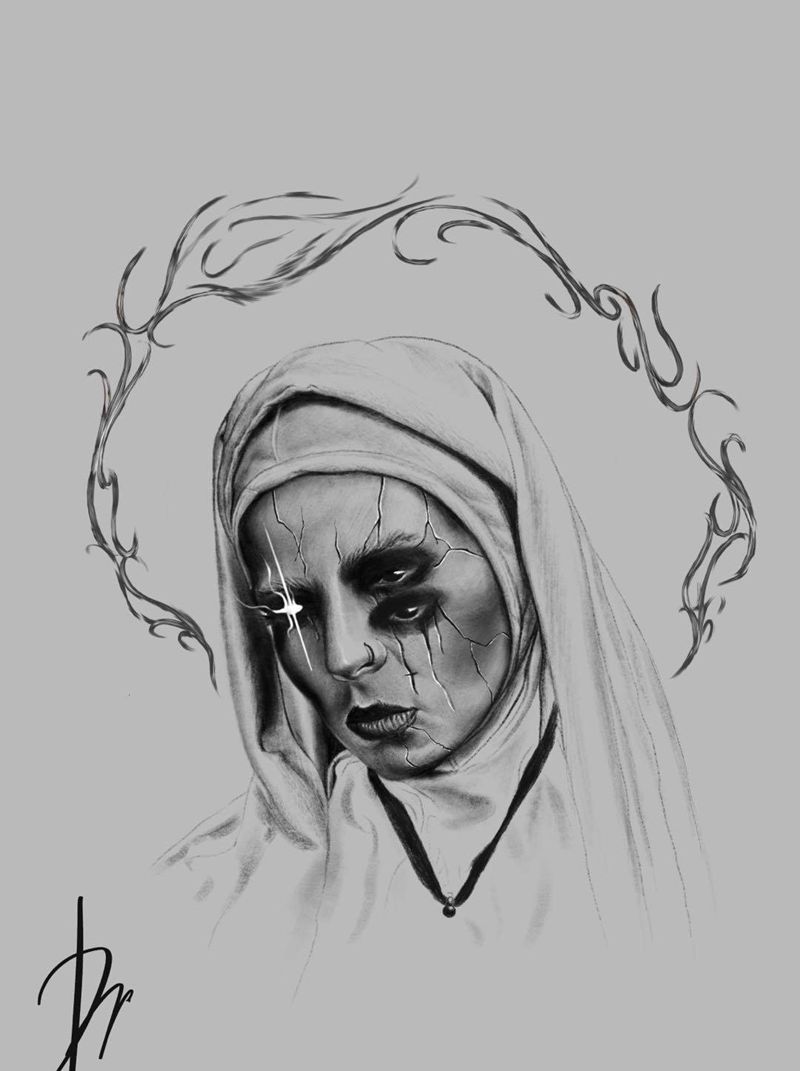 修女纹身图片_欧美写实暗黑纹身图案