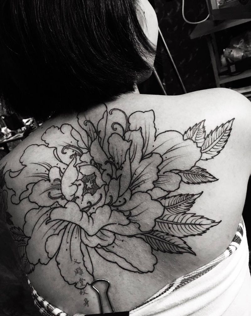 大牡丹纹身纹身图片_背部传统植物重庆重庆刺青图案Tattoo纹身图案