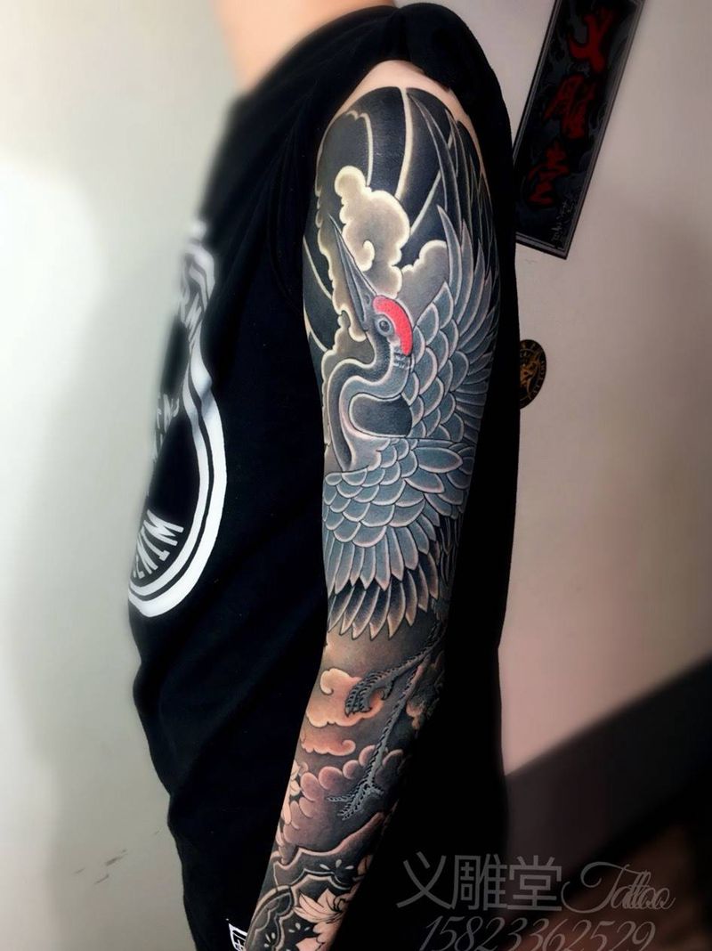 鹤臂纹身纹身图片_传统手臂重庆刺青重庆义雕堂图案老传统刺青培训纹身图案