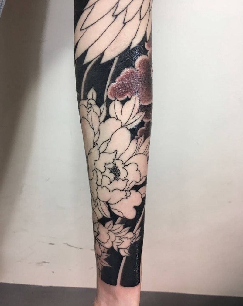 小花臂纹身纹身图片_传统手臂植物重庆重庆刺青义雕堂老传统刺青图案纹身图案