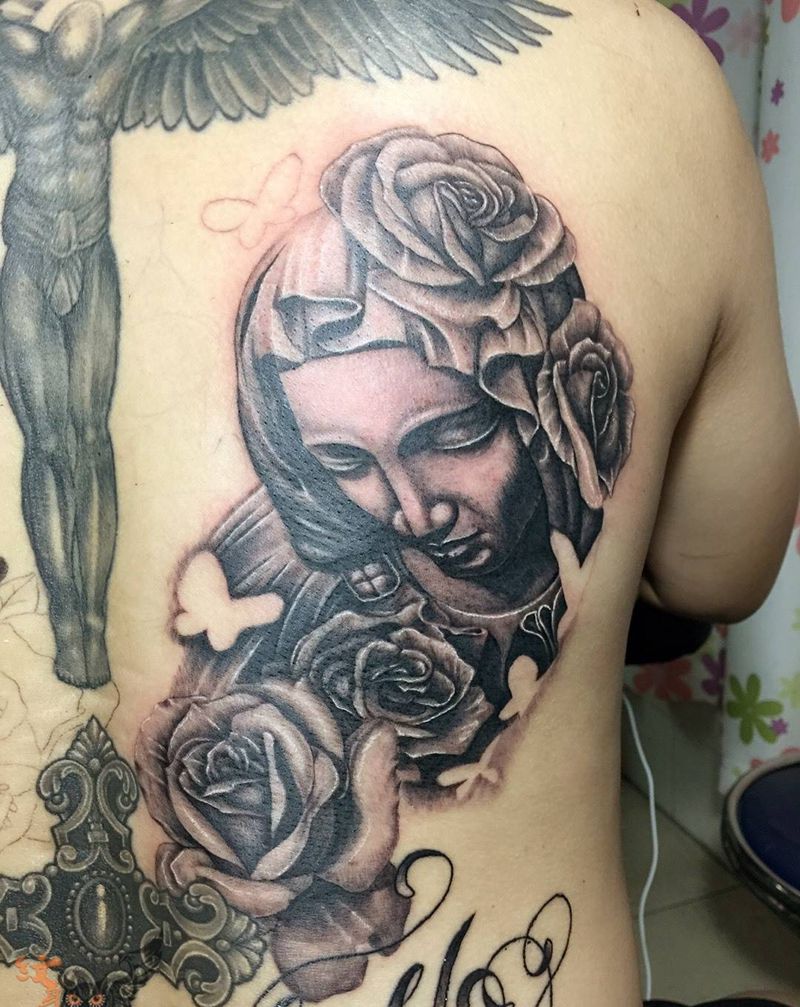 接图：耶稣，圣母纹身图片