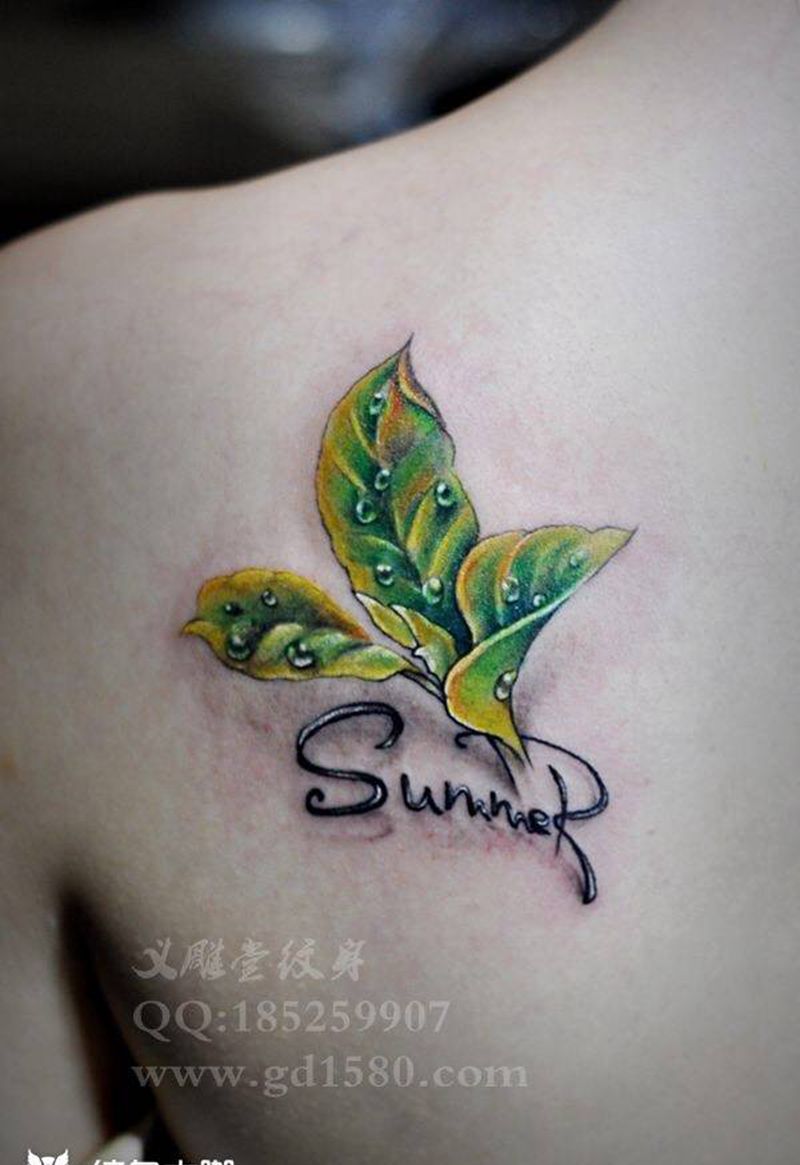嫩叶刺青纹身图片_写实重庆纹身图案