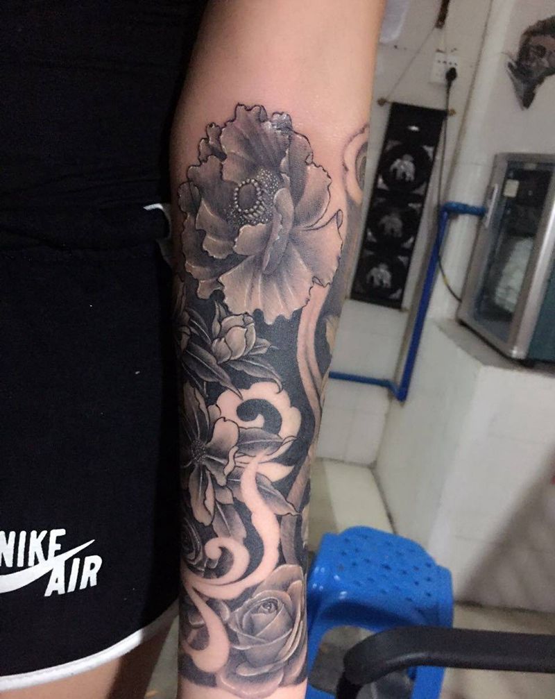 花纹身图片_成品手臂欧美传统植物纹身图案