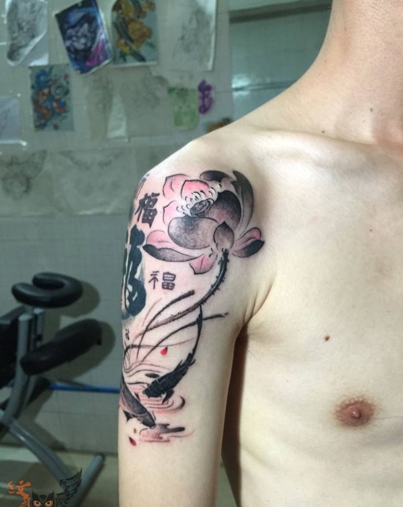 福纹身图片_成品手臂国画字符纹身图案