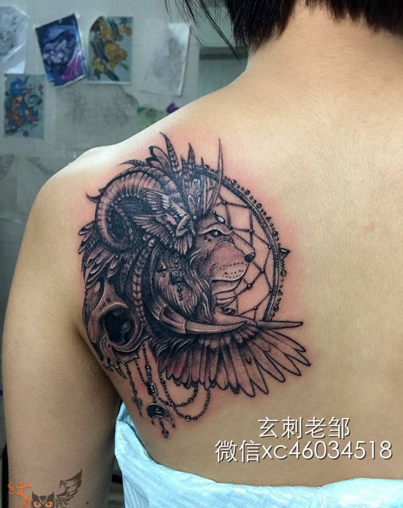 印第安狮子纹身图片