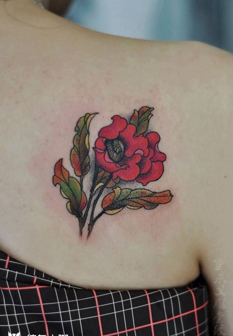 花纹身纹身图片_植物背部纹身图案