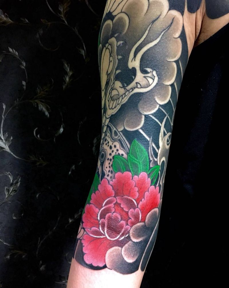 牡丹花纹身纹身图片_手臂传统植物重庆纹身图案