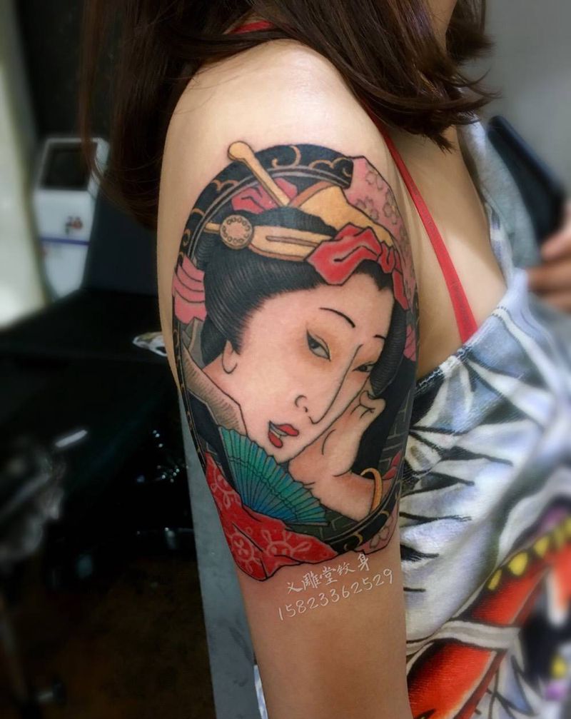 日式艺妓纹身纹身图片_传统手臂人物重庆重庆刺青图案纹身图案