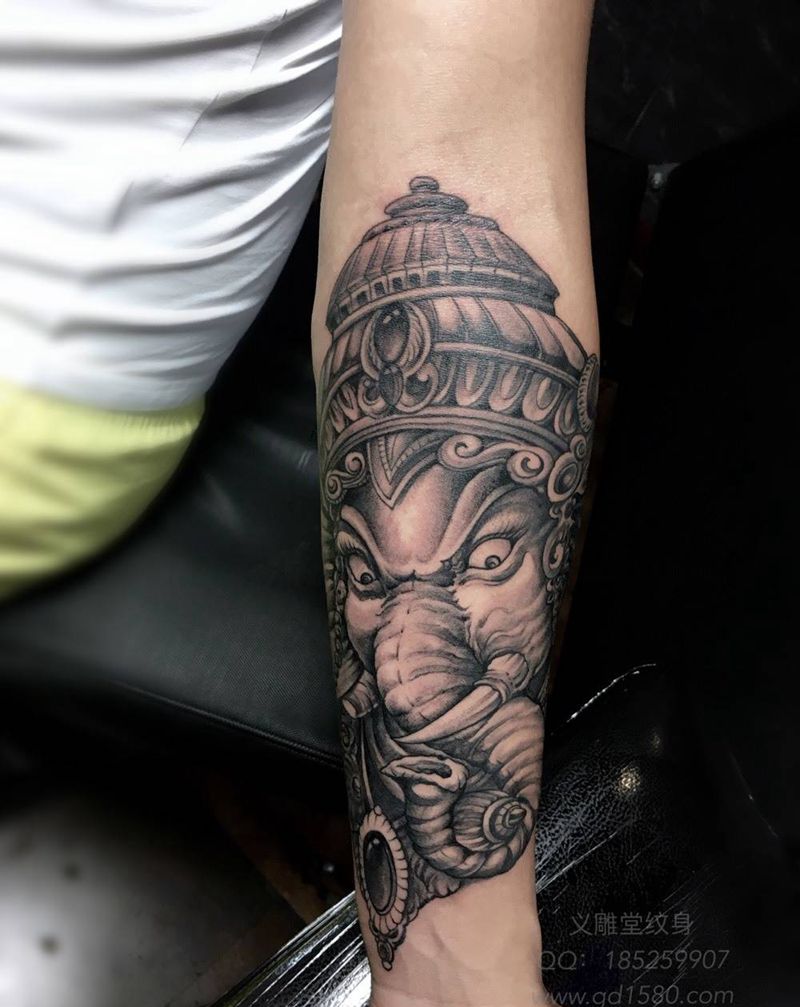 象神纹身纹身图片_手臂传统人物鬼神重庆刺青纹身图案