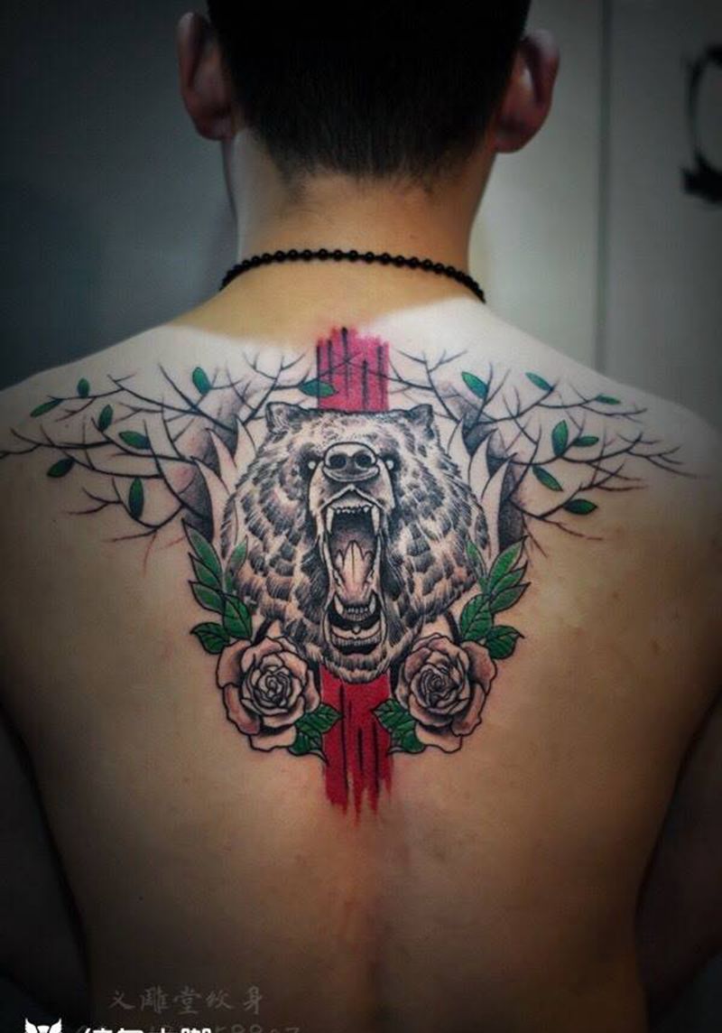 熊纹身纹身图片_背部重庆纹身图案