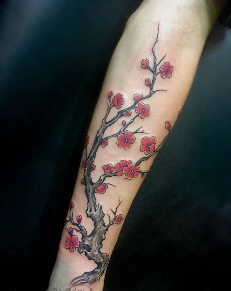 梅花纹身纹身图片_重庆重庆刺青义雕堂植物手臂国画纹身图案