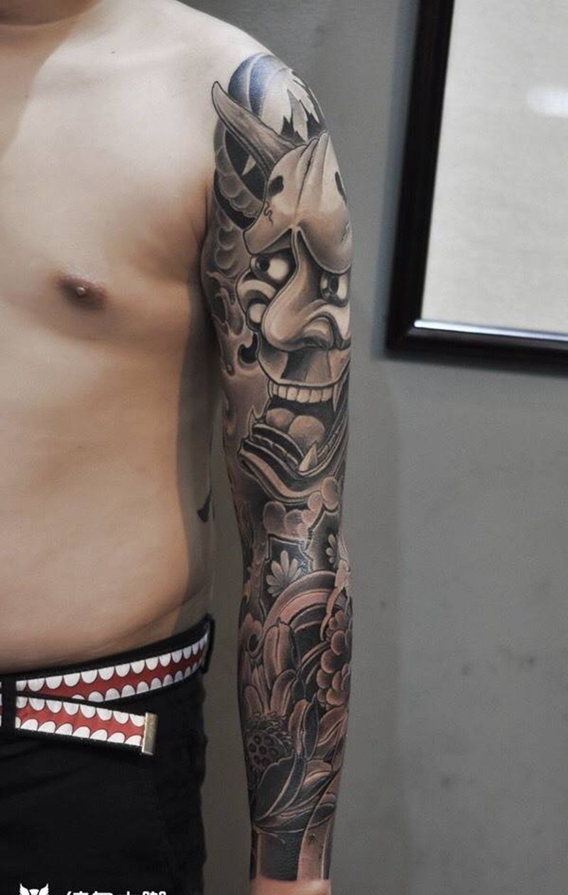 般若花臂纹身纹身图片_手臂传统鬼神重庆纹身图案