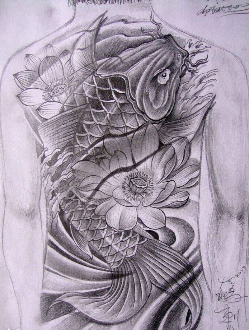 满背线条纹身图片