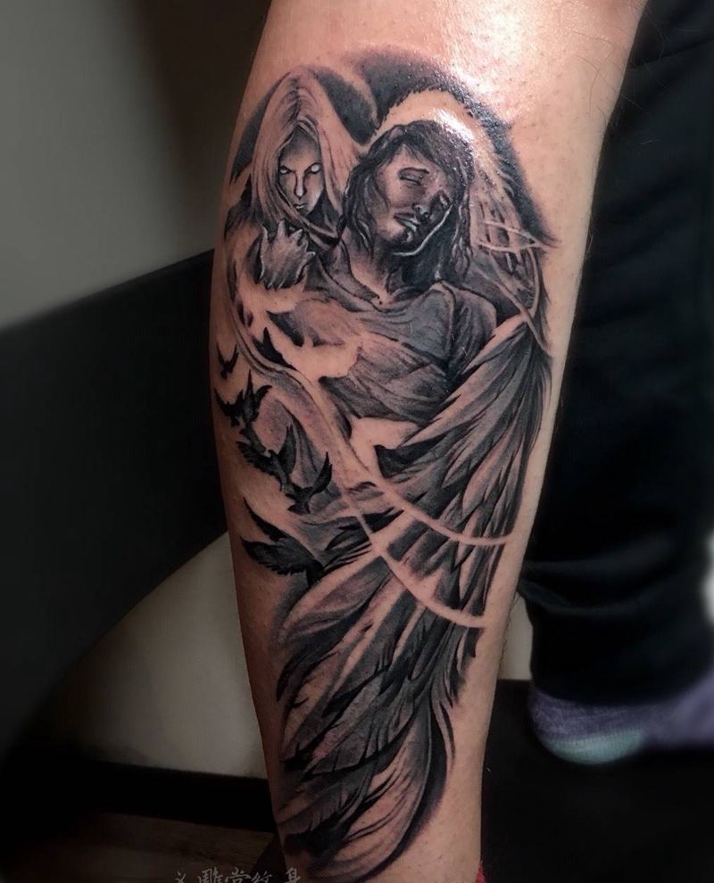 和平与自由纹身图片_欧美腿部人物重庆重庆刺青义雕堂图案纹身图案