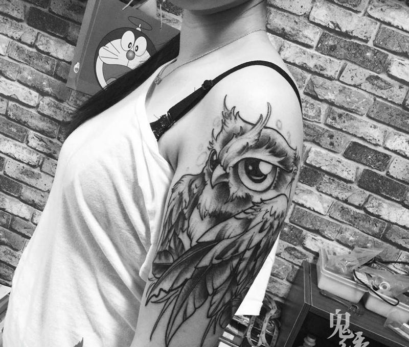 夜行者纹身图片_手臂欧美动物刺青成品纹身图案