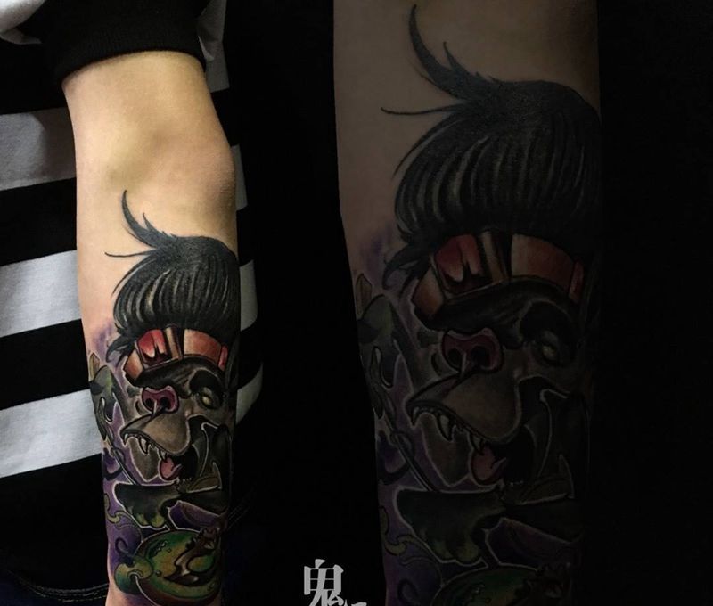 大圣归来纹身图片_成品手臂欧美人物刺青纹身图案