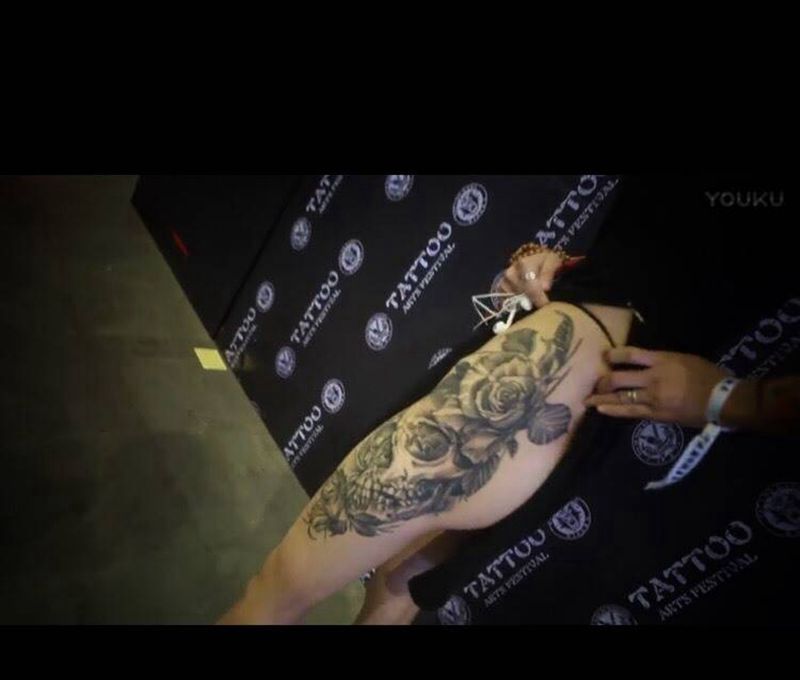 骷髅纹身图片_成品腿部欧美鬼神刺青点刺鬼绣作品纹身图案