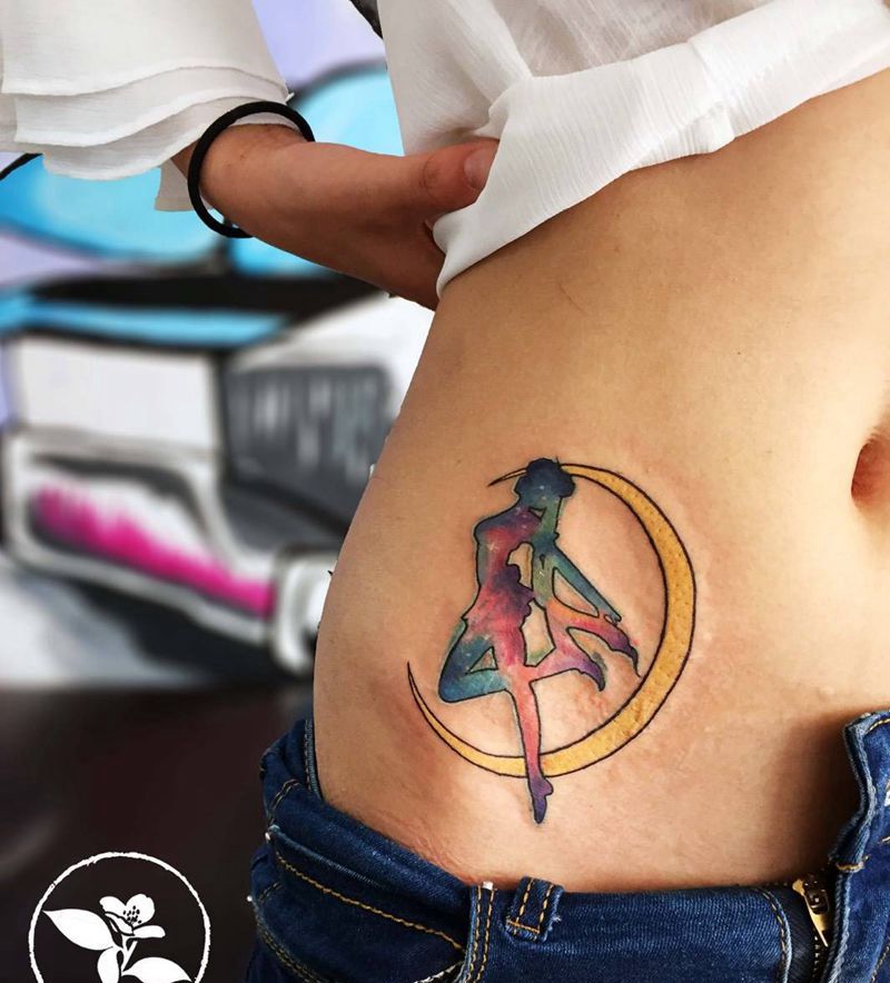 修改水冰月纹身图片_成品腰部清新人物纹身图案