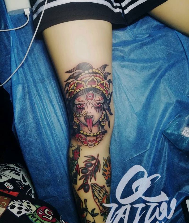 。纹身图片_腿部Old School纹身图案