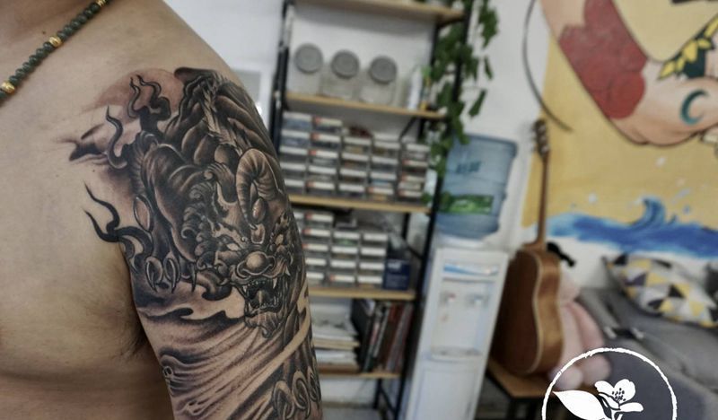 貔貅纹身图片_手臂新传统貔貅纹身图案