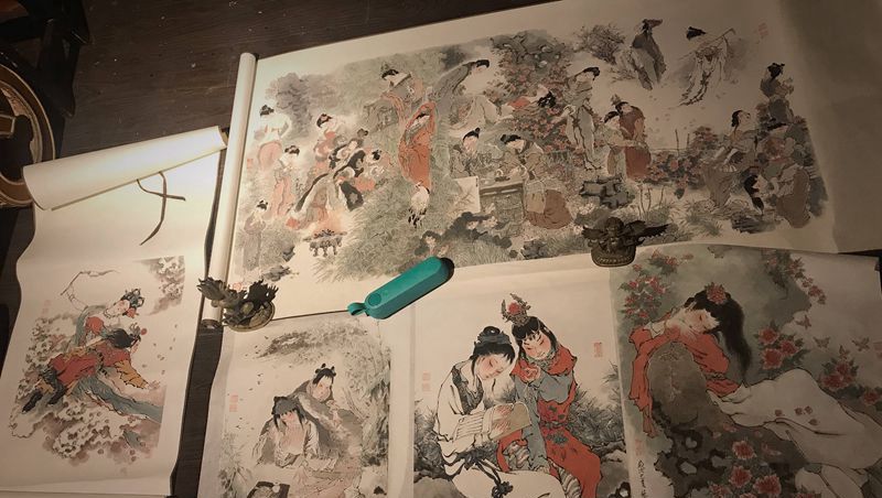 一堆红楼梦国画手稿纹身图片_新传统国画插画手稿纹身图案