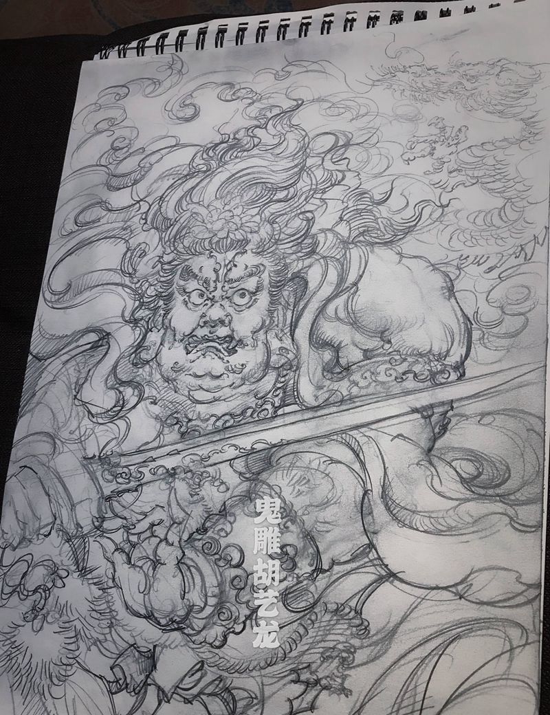 不动明王 速写 草稿纹身图片_新传统手稿不动明王纹身图案
