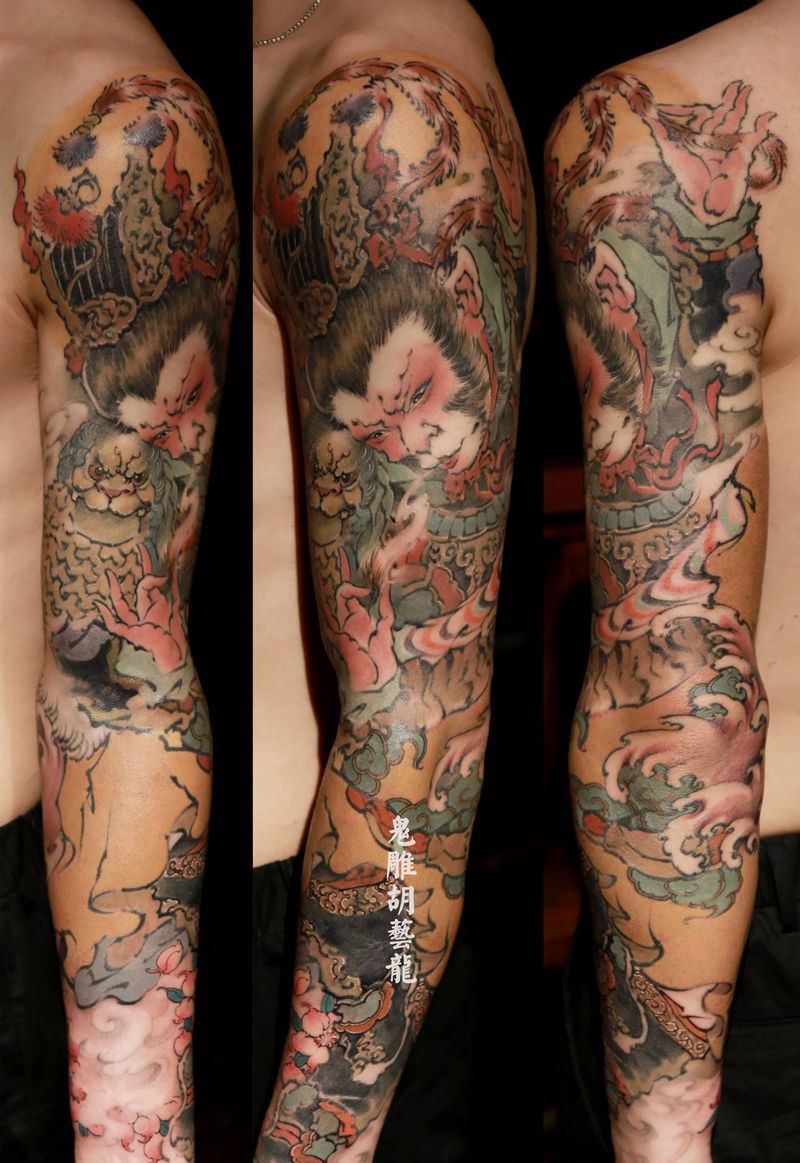 七十二变纹身图片_手臂新传统水墨齐天大圣斗战胜佛孙悟空纹身图案