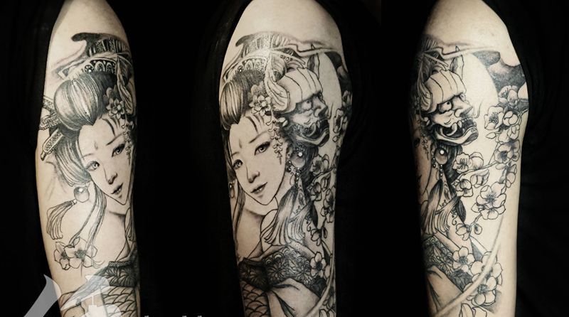 传统艺妓纹身图片_手臂老传统纹身图案
