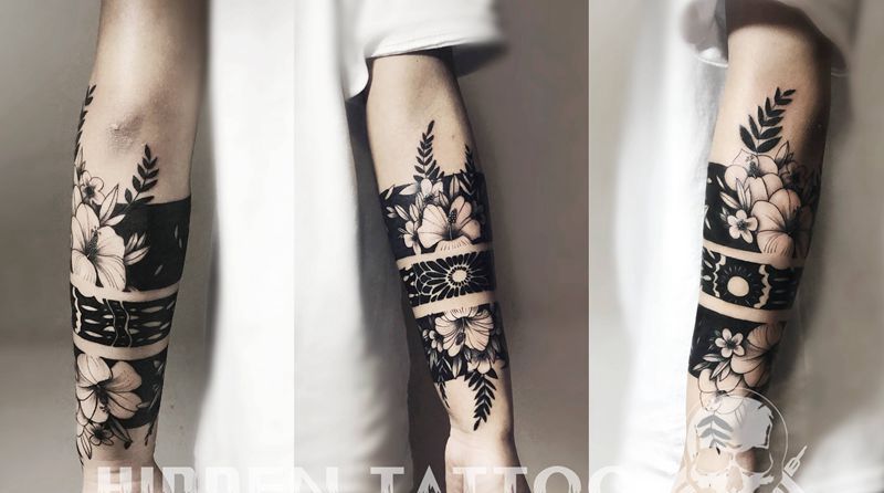 素花臂环纹身图片_手臂素花小清晰纹身图案