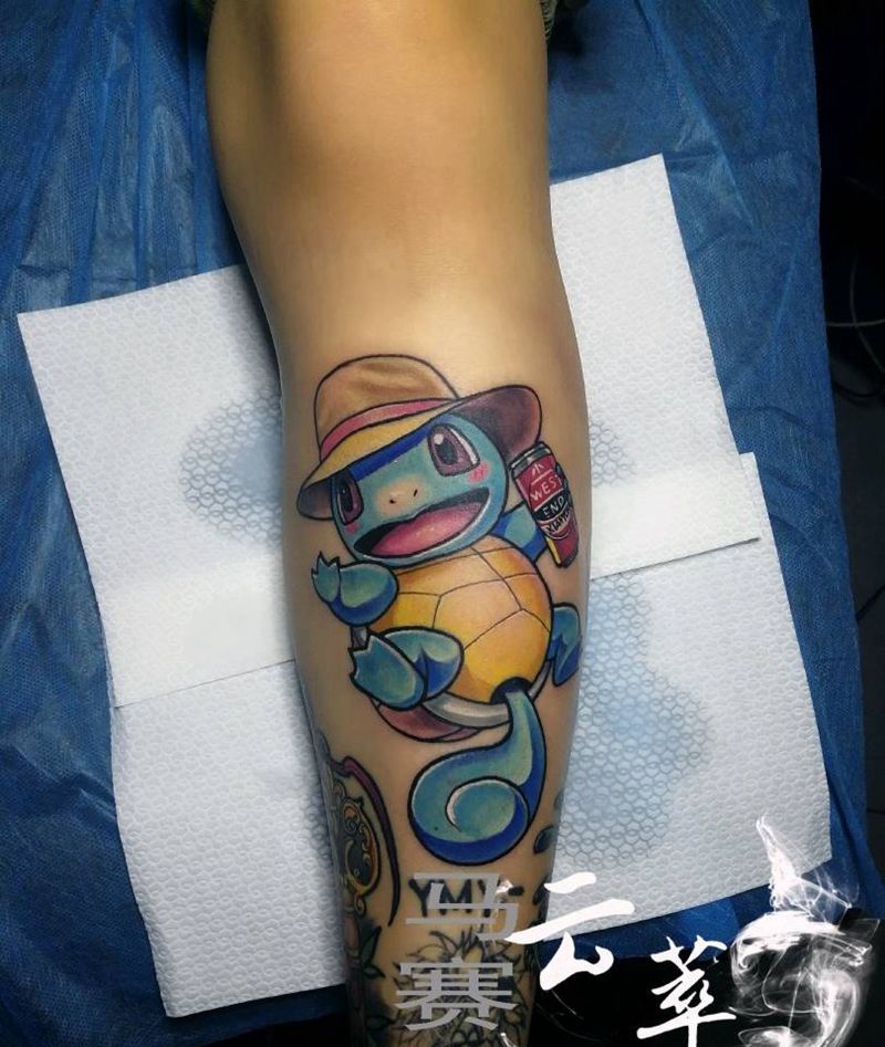 杰尼龟纹身图片_腿部New School纹身图案