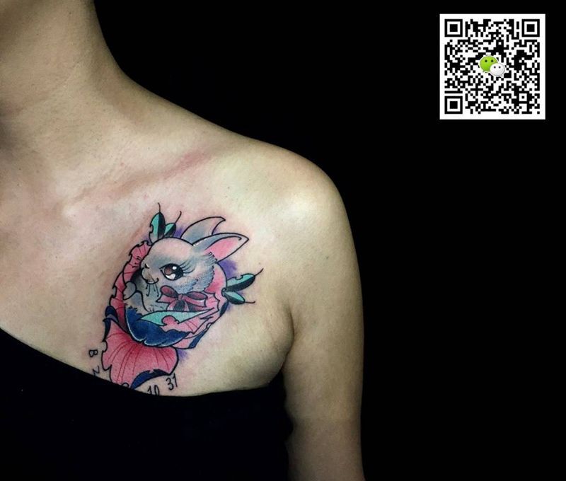 New school兔子纹身图片_成品胸部欧美动物刺青原创清新纹身图案