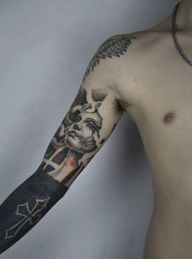 美杜莎纹身图片_手臂欧美写实纹身图案