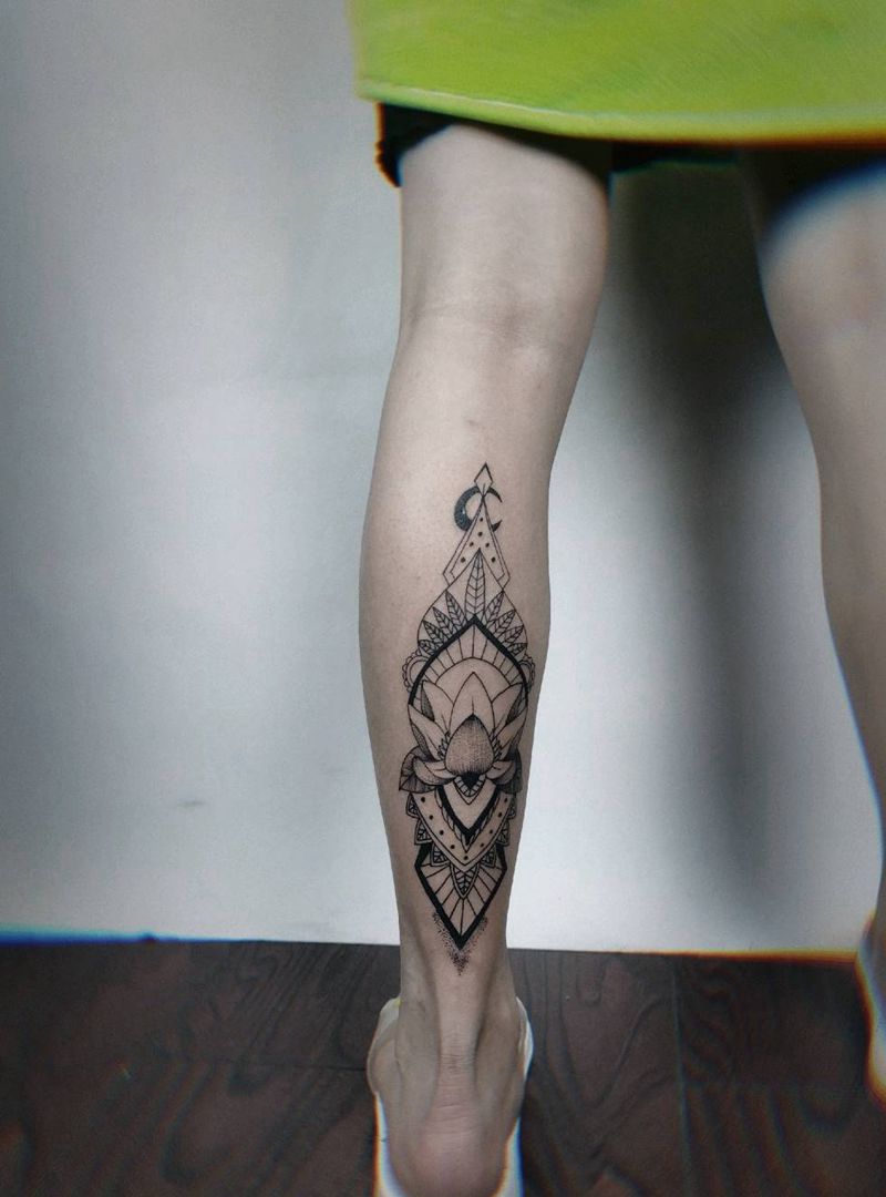 几何纹身图片_腿部几何纹身图案