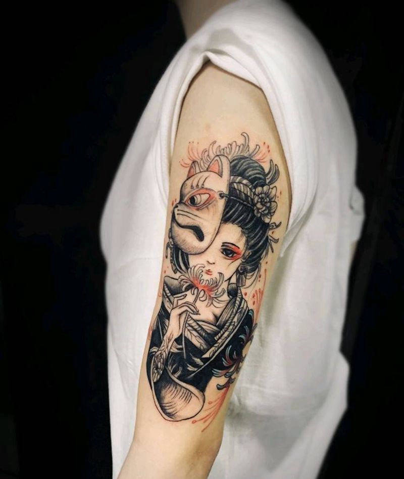 艺妓纹身图片_手臂新传统老传统纹身图案