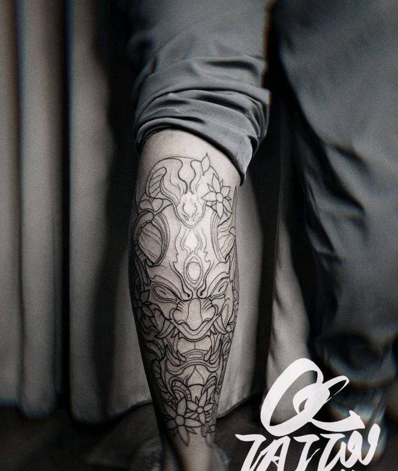 般若未完成纹身图片_腿部New School纹身图案