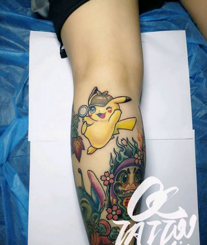 皮卡丘纹身图片_腿部New School纹身图案