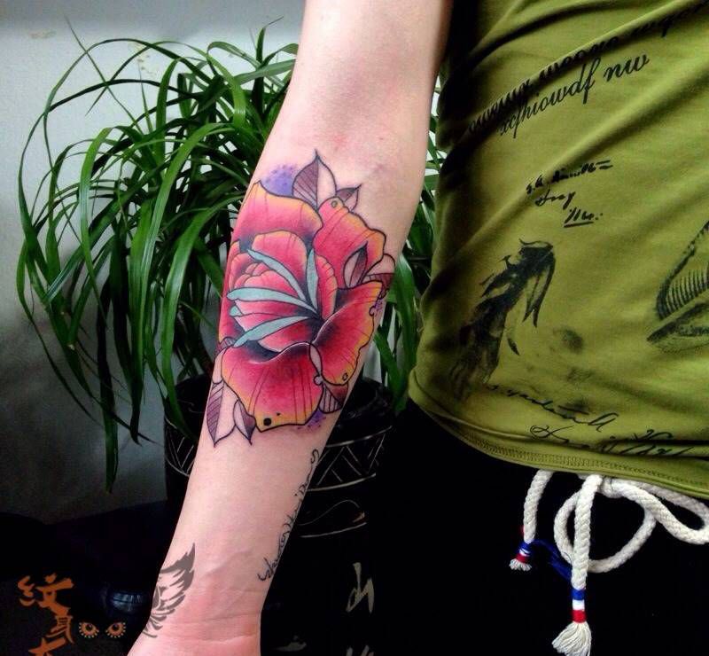 New school纹身图片_成品手臂欧美植物纹身图案