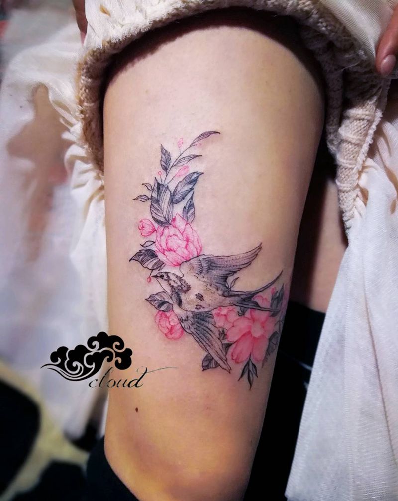 花纹身图片_腿部纹身图案