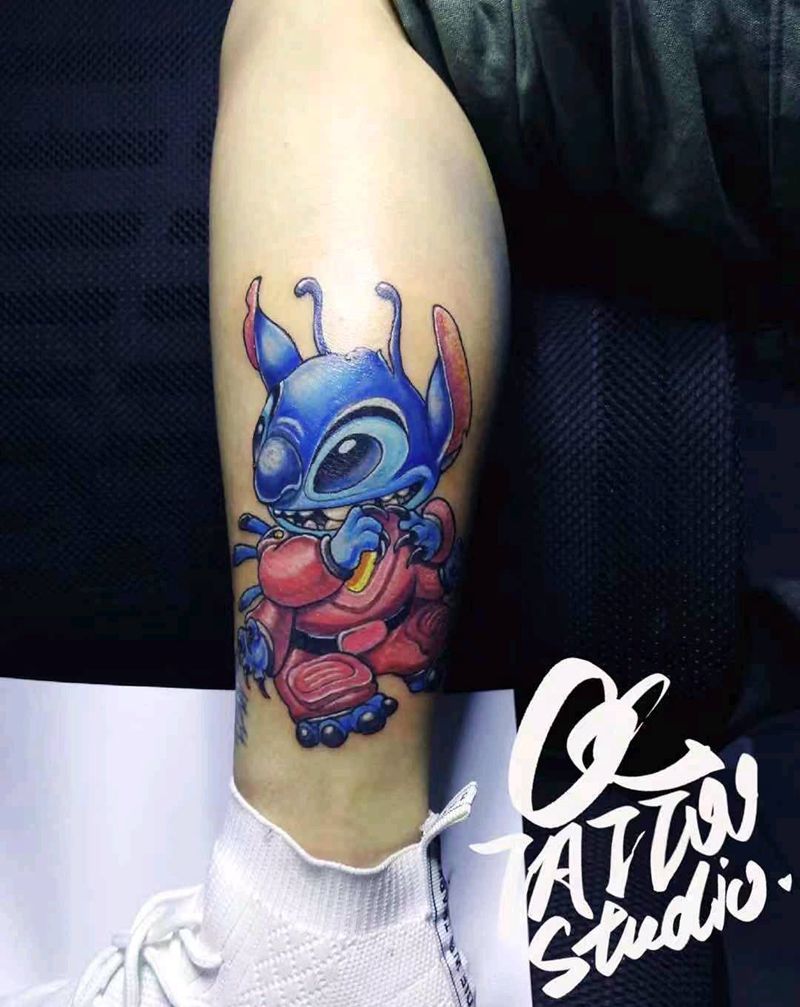 史迪奇纹身图片_腿部New School纹身图案