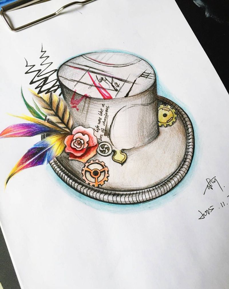 school 帽子纹身图片_手稿欧美原创静物纹身图案