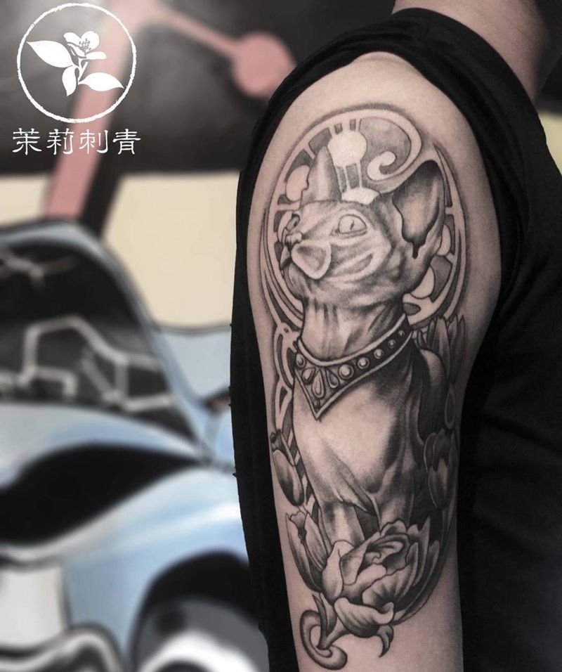 暹罗猫纹身图片_成品手臂欧美动物纹身图案